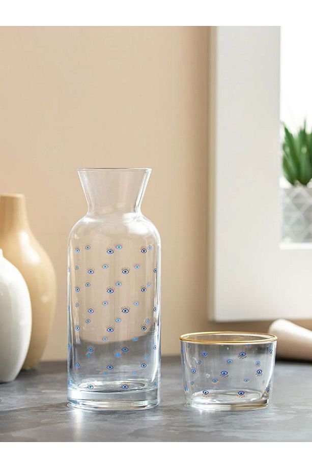 Lcw Şık Göz Baskılı Kapaklı Başucu Sürahi 700 Ml Karaf Sürahi Seti 2 Parça Funtex - 3