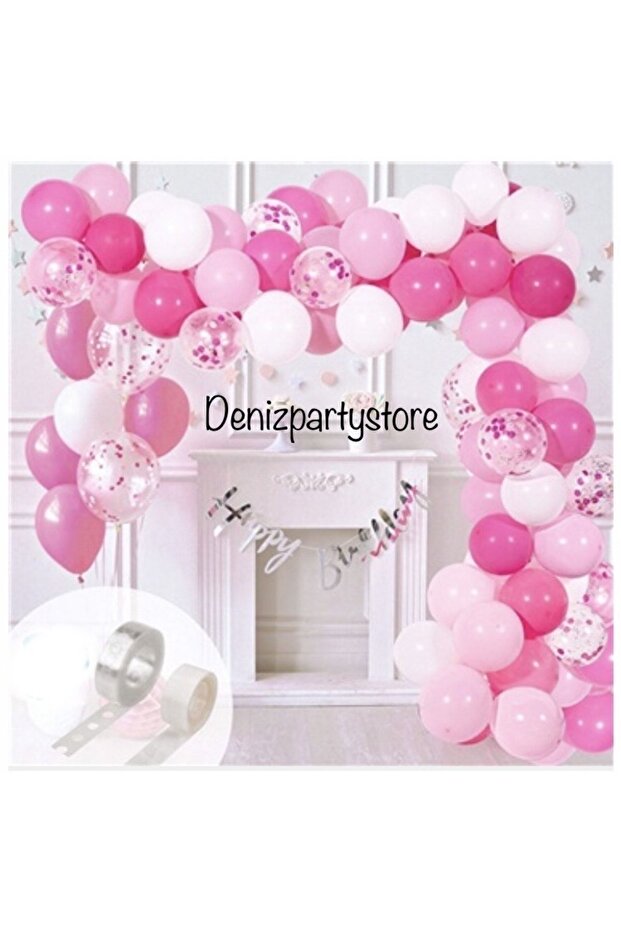 pink fuchsia silver happy birthday calligraphy chain balloon set