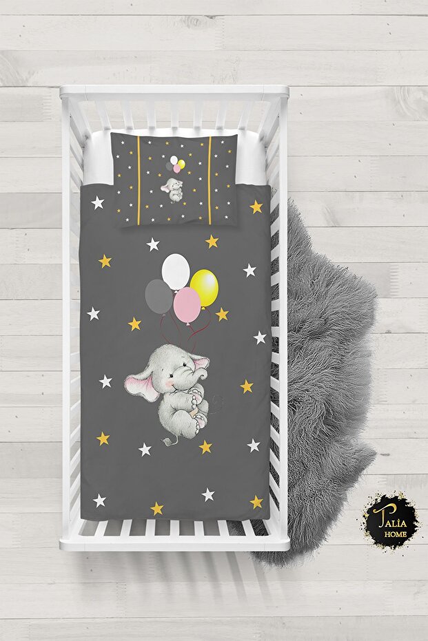 Balloon Elephant Patterned Baby Duvet Cover Set with Sheets TLABN-187