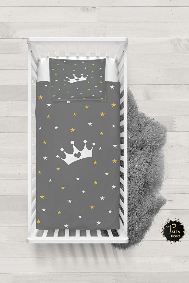 Starry Crown Patterned Baby Duvet Cover Set with Sheets TLABN-247