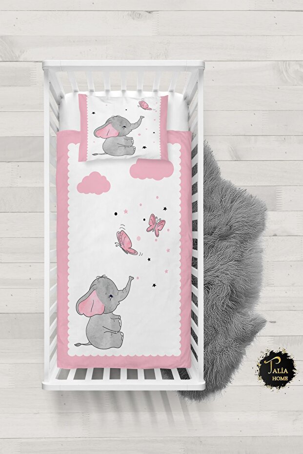 Butterfly Elephant Patterned Baby Duvet Cover Set with Sheets TLABN-218