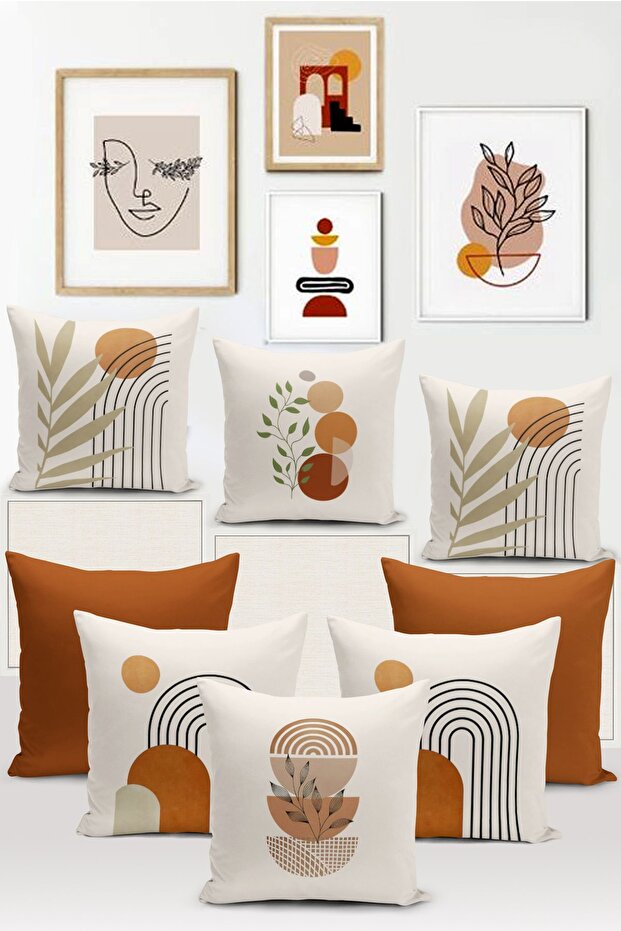 Bertille Home Minimalist Serisi Çift Tarafı Dijital Baskılı 8'li Kırlent Kılıfı Seti (Minimalist Cover Set)