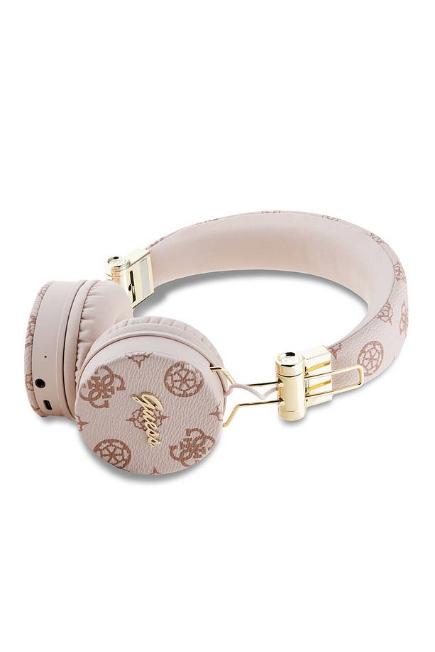 Metal El Yazısı Logolu Kulak Üstü Bluetooth Kulaklık Guess  Lisanslı PU Desenli Pembe - 2