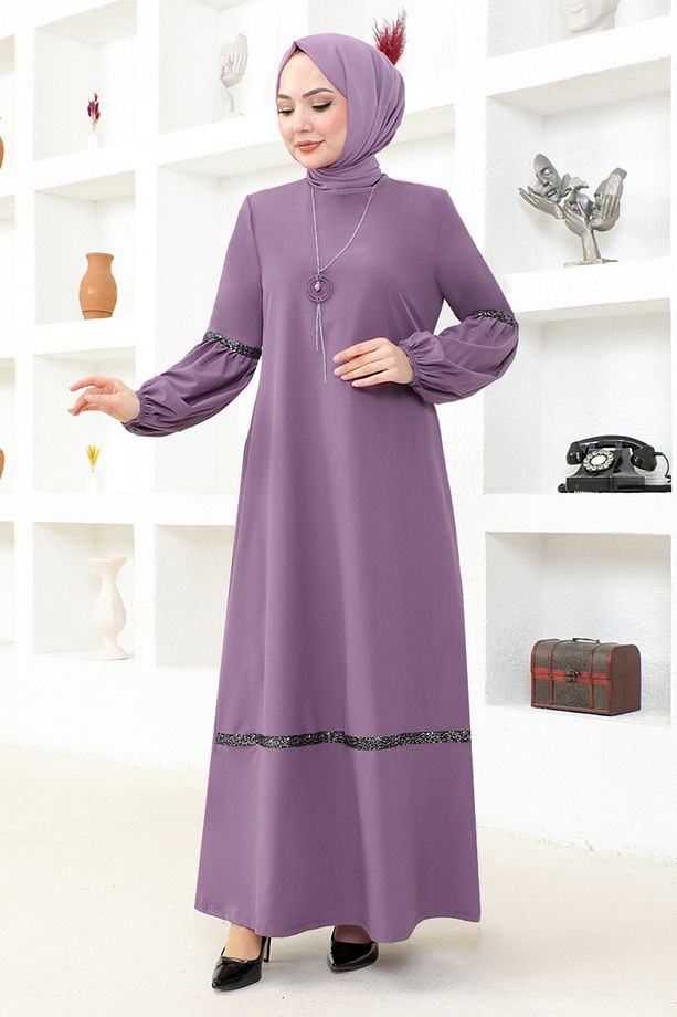 Kolyeli Elbise ASM2676 Lila - 1