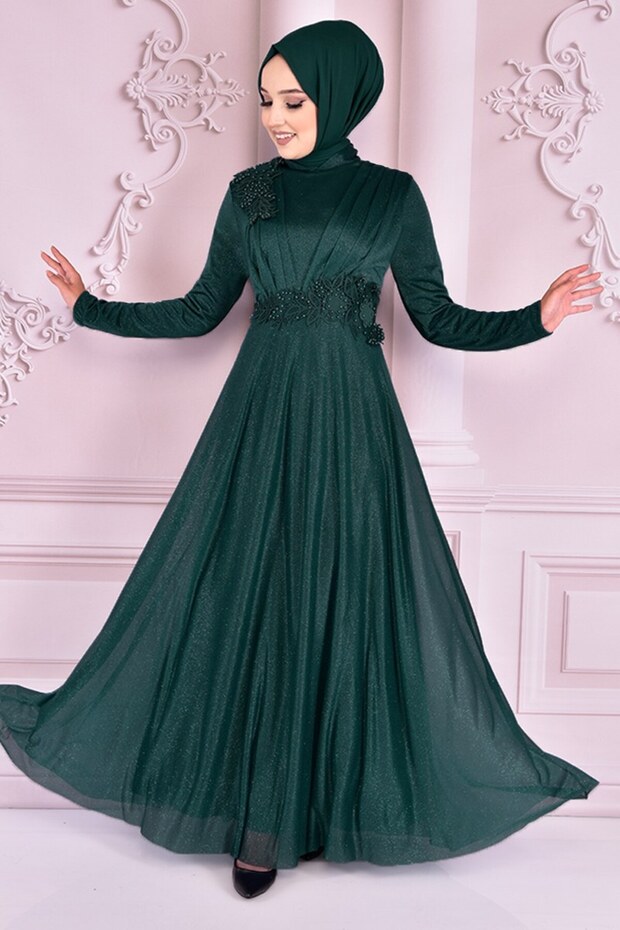 Glittered Evening Dress Emerald Asm21040