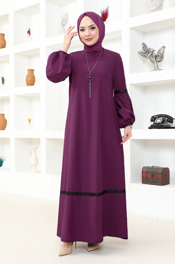 Kolyeli Elbise ASM2676 Mürdüm - 2