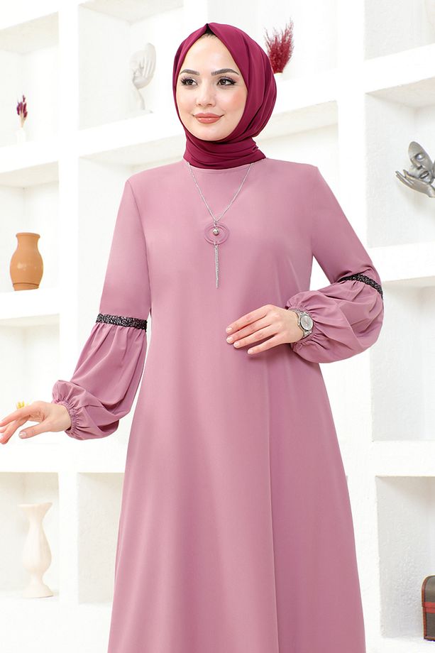 Kolyeli Elbise ASM2676 Gül Kurusu - 3