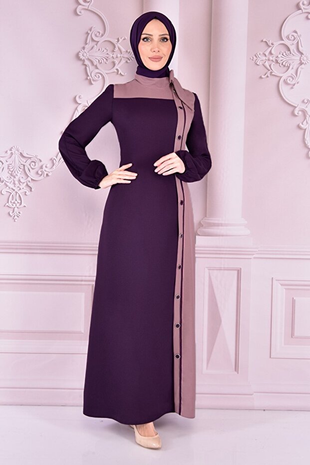 Purple Button Detailed Asm2460 Model Dress
