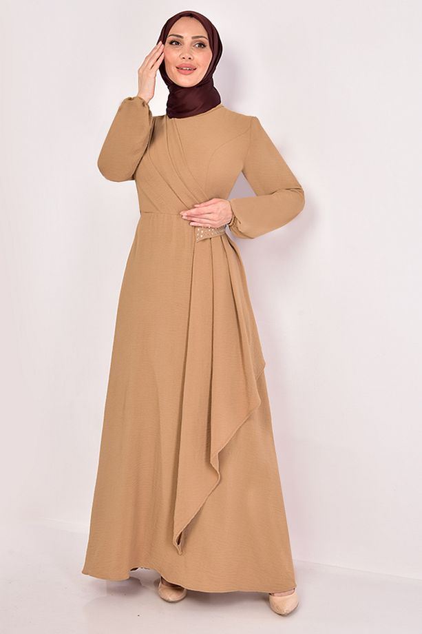 Taş Detay Elbise Camel ASM2507 - 3