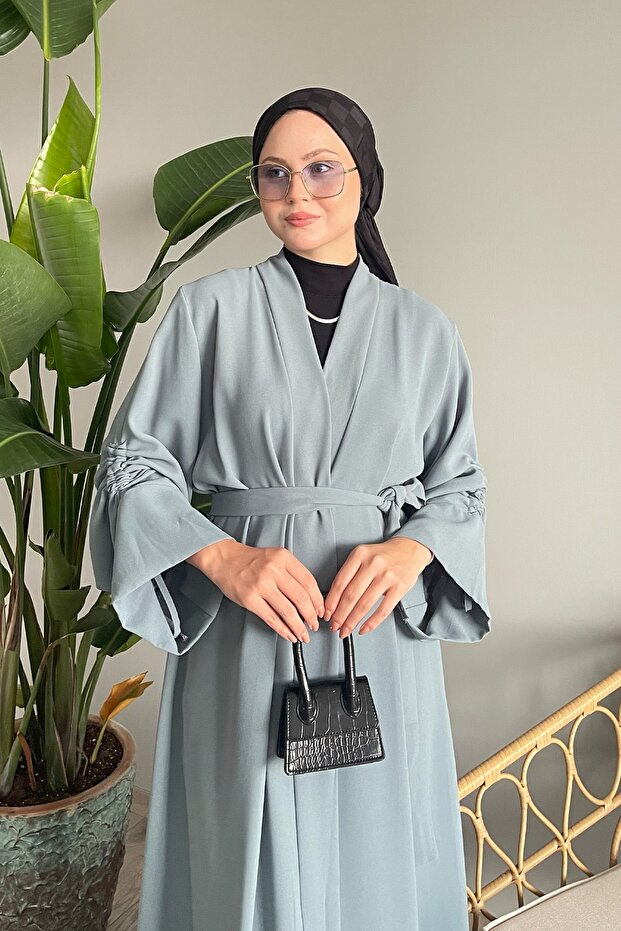 Drawstring Sleeves Mint Abaya - 3