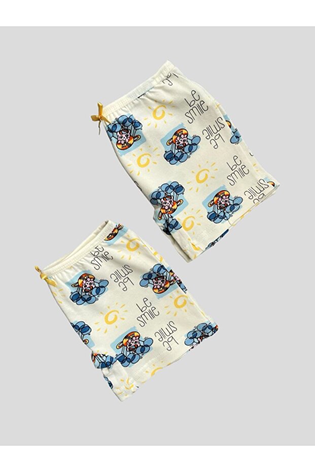 Girl's Cotton Sun and Balloon Patterned 2-Piece Boxers