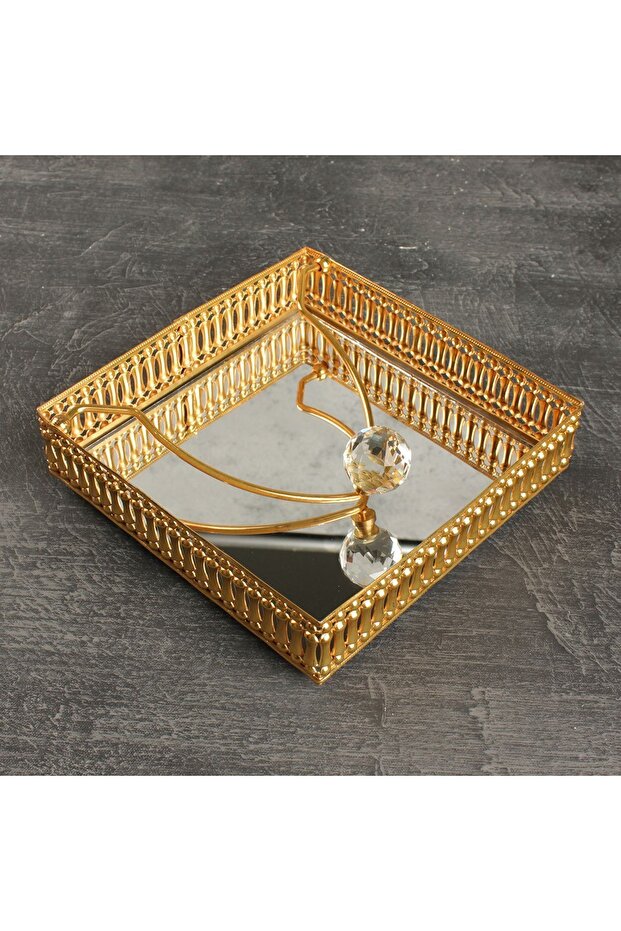 Elegant Mirrored Square Napkin Holder Gold-gold