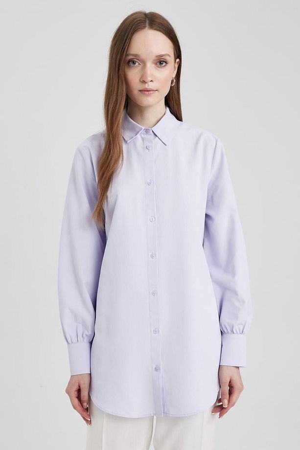 Regular Fit Gömlek Yaka Poplin Uzun Kollu Tunik Z8913az23au - 1