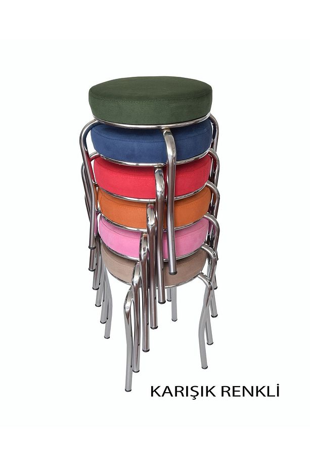 Tabure (6 ADET)(MONTELİ GÖNDERİM) Krom Ayaklı, Taytüyü Kumaş, Metal Ahtapot - 1