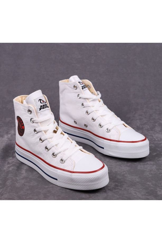 Yüksek Tabanlı Uzun Bağcıklı Keten Konvers Ayakkabı Sneaker - 1