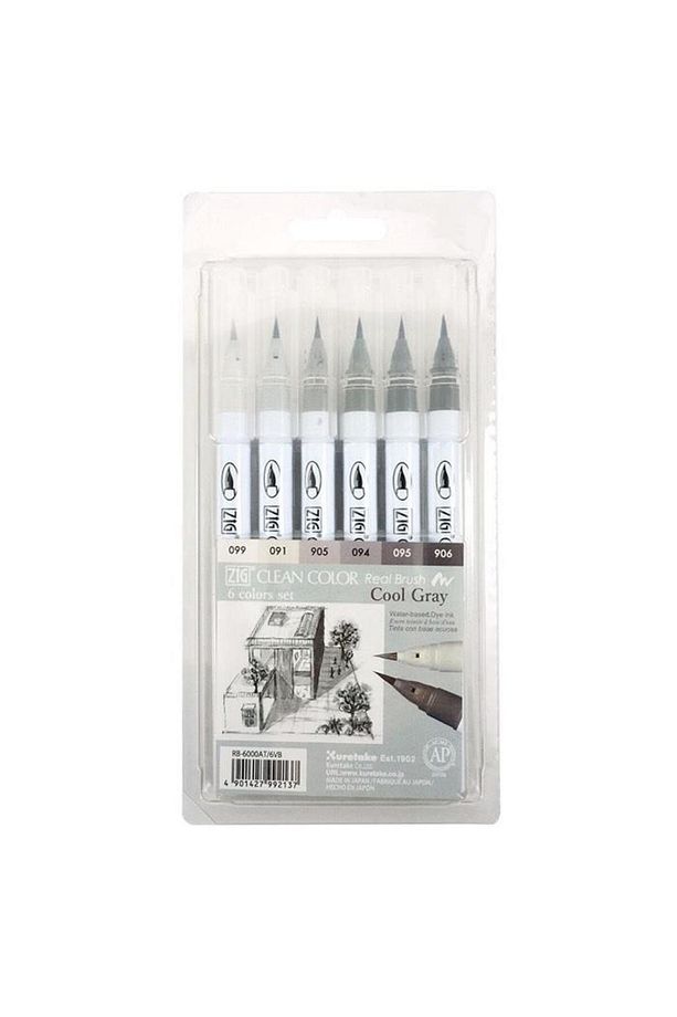 Clean Color Real Brush- Fırça Kalem Set 6 Lı Cool Gray - 1