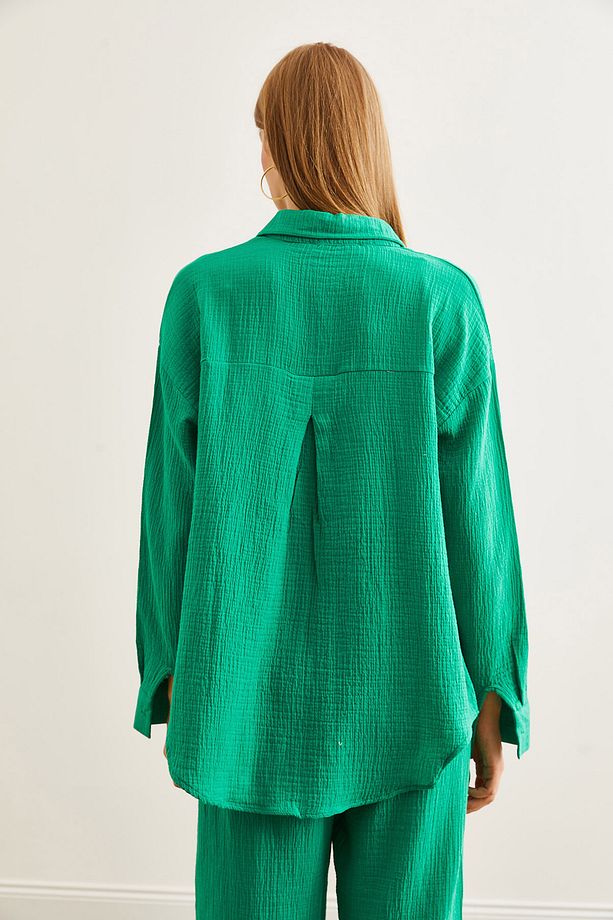 Kadın Çimen Yeşili Oversize Basic Müslin Gömlek GML-19001217 - 7