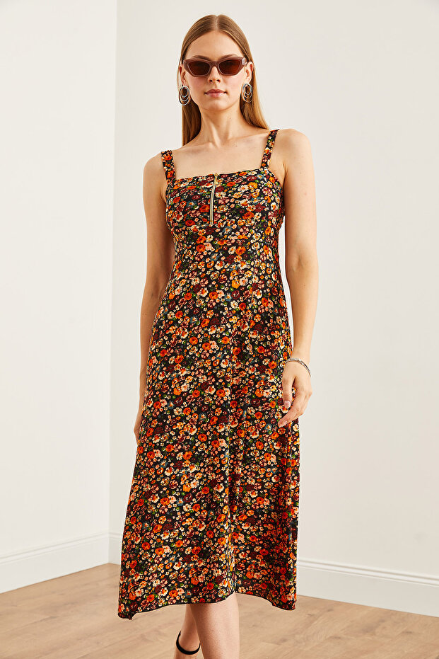 Kadın Çok Renkli Fermuarlı Desenli Elbise ELB-19000615 - 4