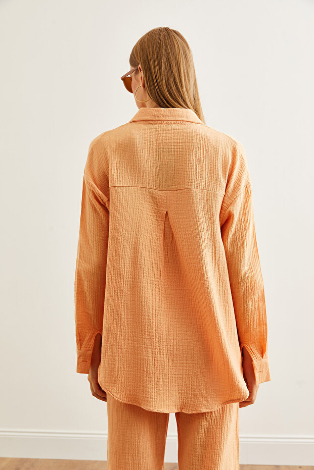 Kadın Somon Oversize Basic Müslin Gömlek GML-19001217 - 7