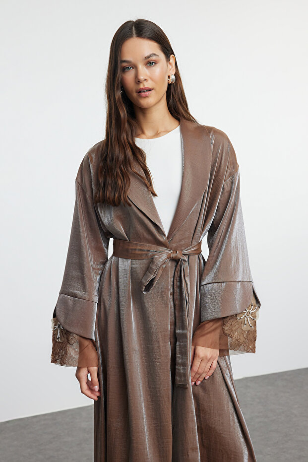 Mankiet z norek - czapka tkana z detalami w kolorze róży, Ferace i Abaya Tctaw25kf00007 - 2