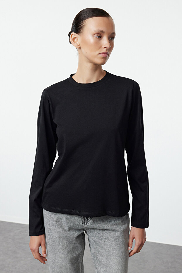 Siyah-Gri 2'li Paket %100 Pamuk Bisiklet Yaka Regular/Normal Kesim Örme T-Shirt TWOAW25TS00001 - 13