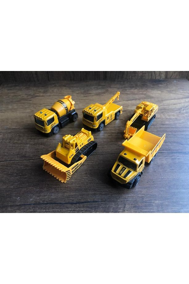 Oyuncak Metal İş Makinaları Seti 5'li Oyuncak Iş Makinaları Kamyon Çekici Mikser Kepçe Ekskavatör - 4