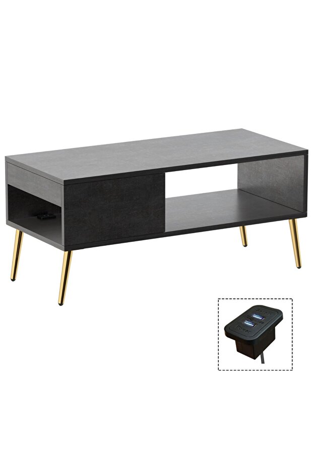 طاولة قهوة حديثة مع منفذ USB ومساحة تخزين - تصميم أنيق ومتين وموفر للمساحة - 1