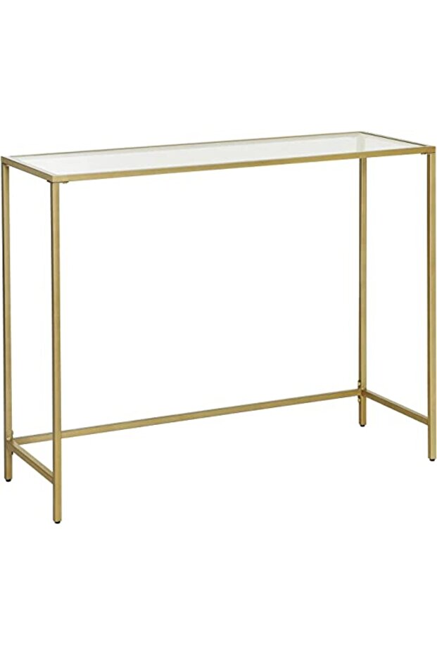 Vasagle Modern Gold Console Table, Tempered Glass, Metal Frame, Adjustable Feet, 100x35x80 Cm