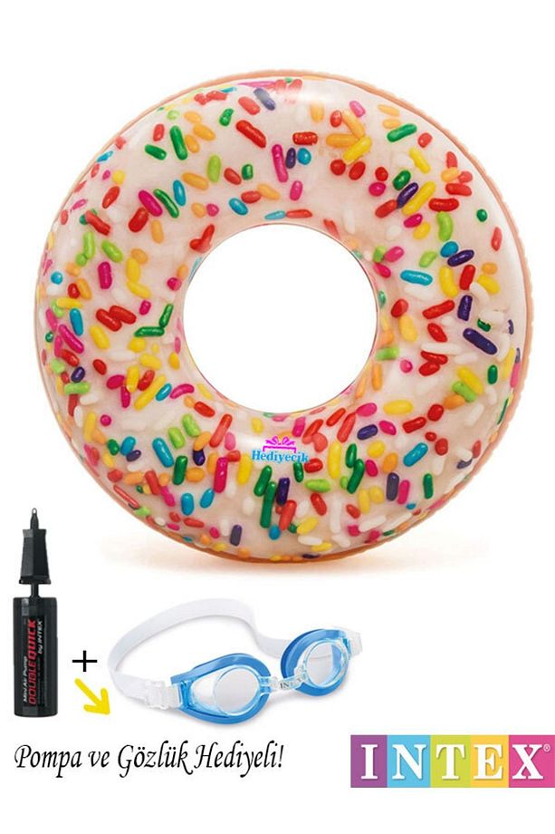 Intex Şekerlemeli Donut Havuz Ve Deniz Simiti Set 117 Cm Pompa Ve Gözlük Hediye - 1