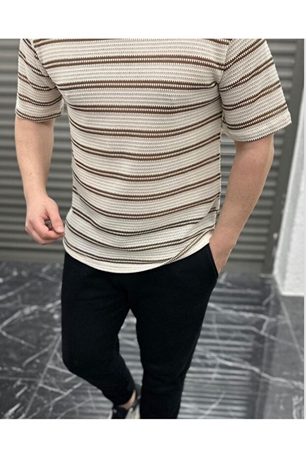 Men's Slim Fit Cut Crew Neck Short Sleeve Striped T-shirt