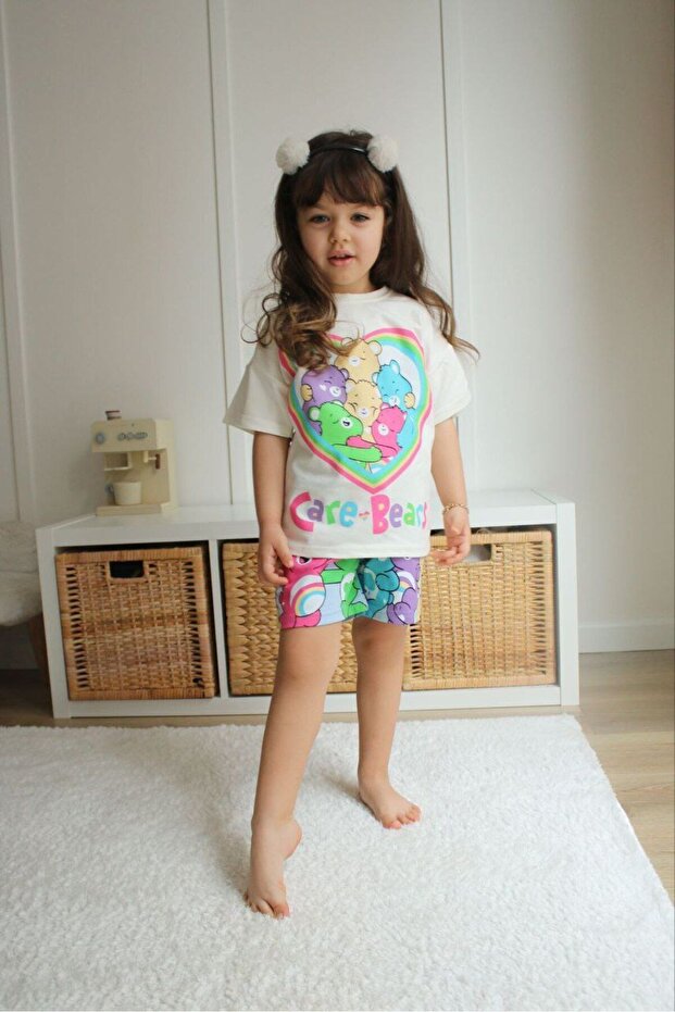 Summer Girl's Cream Care Bears Shorts Suit