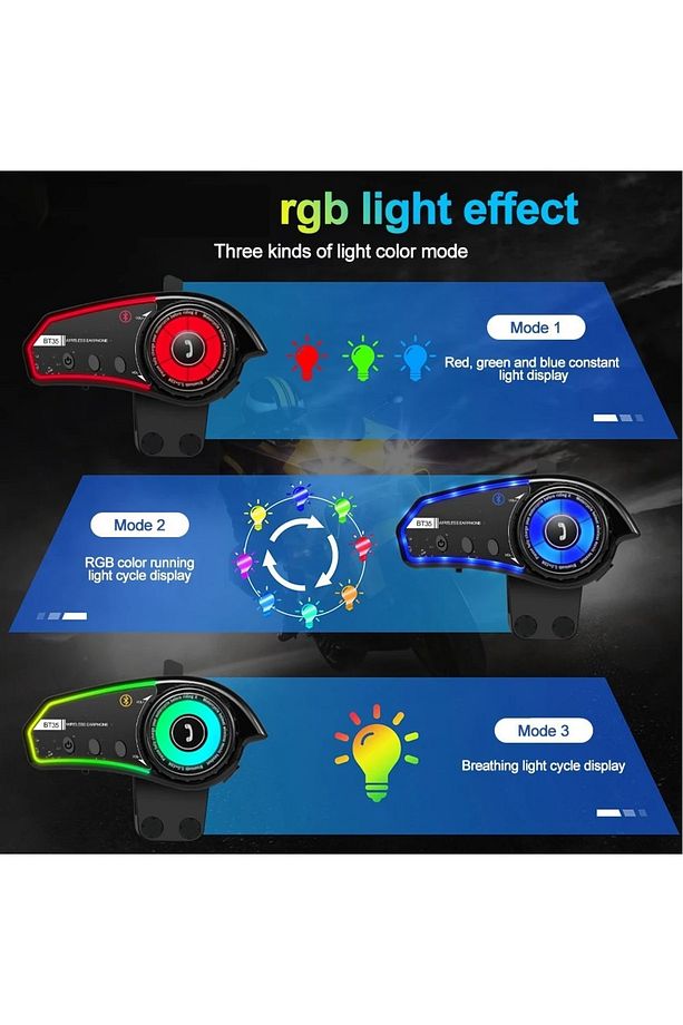 BT35 Rgb Renkli Işıklı ve Yüksek Sesli Bluetooth Kask Intercom /motosiklet Interkom Kulaklık - 2