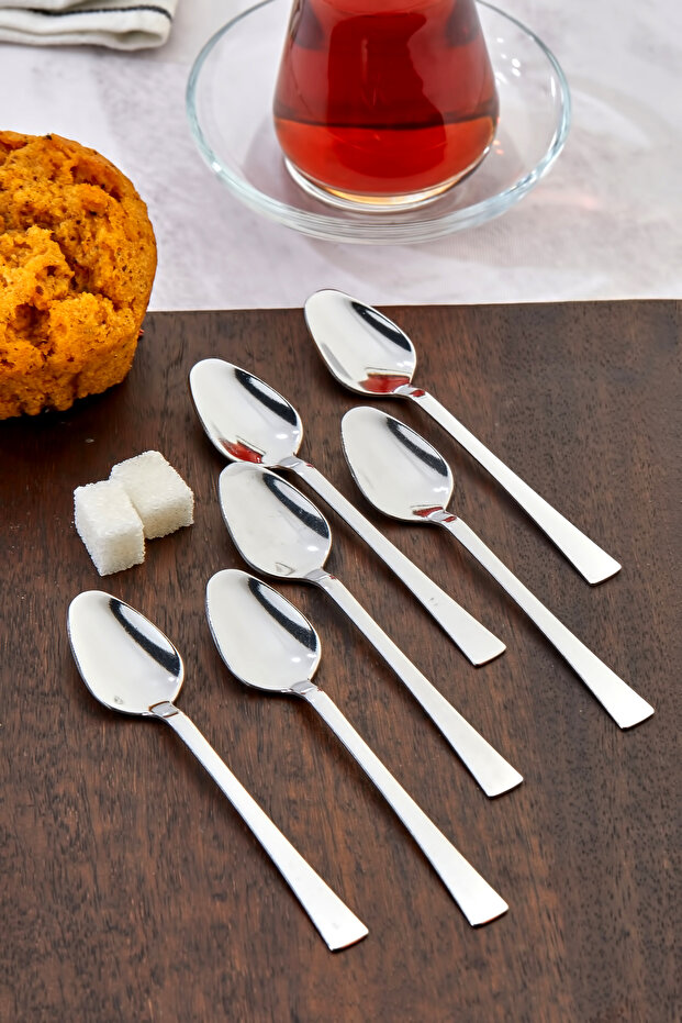 6 Adet Çelik Lüx Gümüş Çay Kaşığı - Kaşık - 3