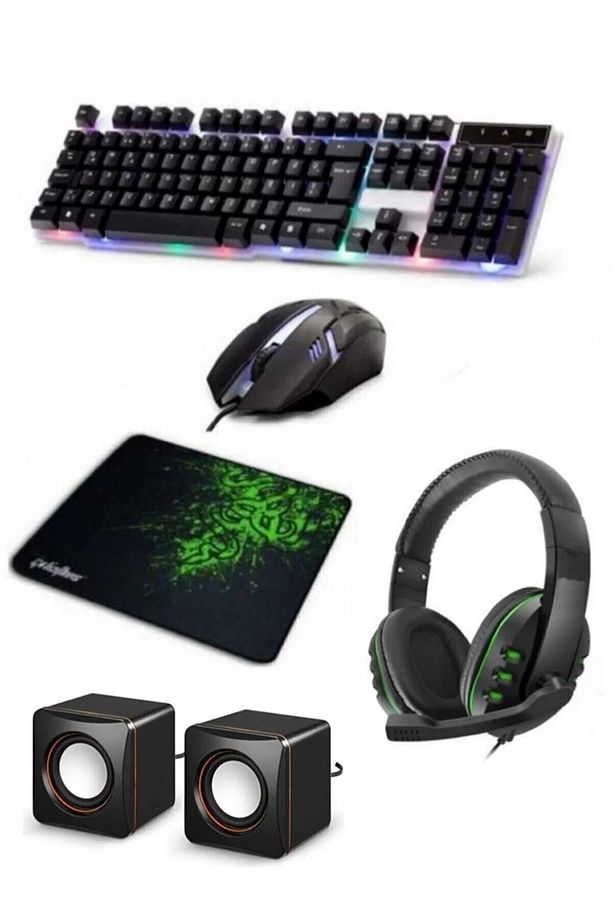 5in1 Oyuncu Klavye Mouse Mause Pad Seti Kablolu Rgb 1+1 Speaker Set Gamer Pc Oyun Seti Klavye Razer - 1