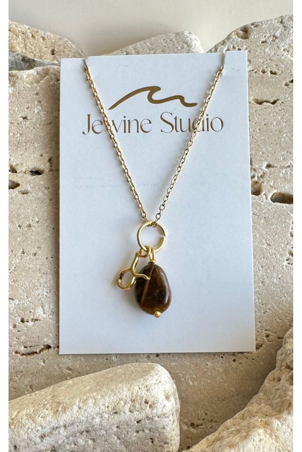 Steel Zodiac Sign Necklace with Taurus Symbol and Tiger's Eye Natural Stone