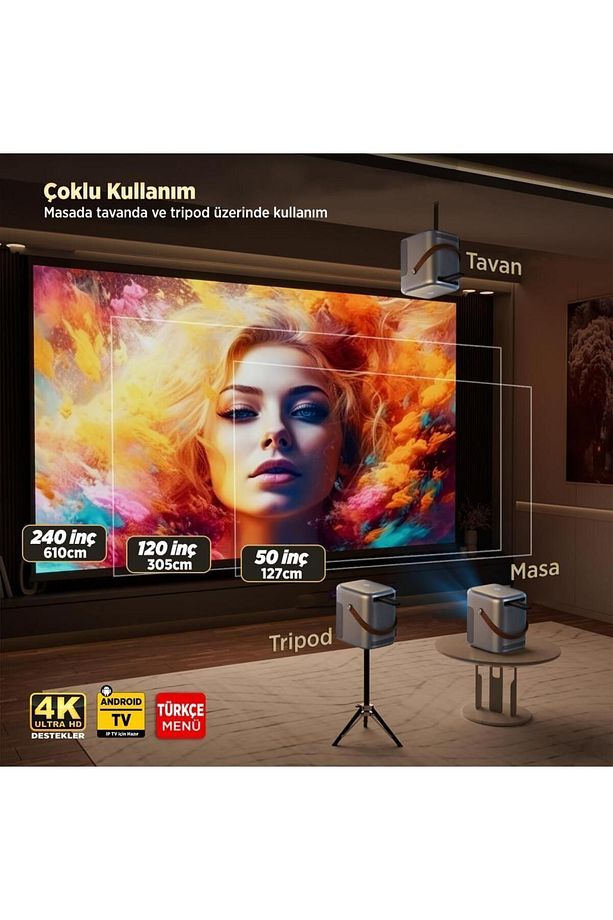 H300a Android Tv 4k Destekli Projeksiyon Cihazı Auto Focus Auto Keystone 6gwi-fi 5.2bluetooth - 8