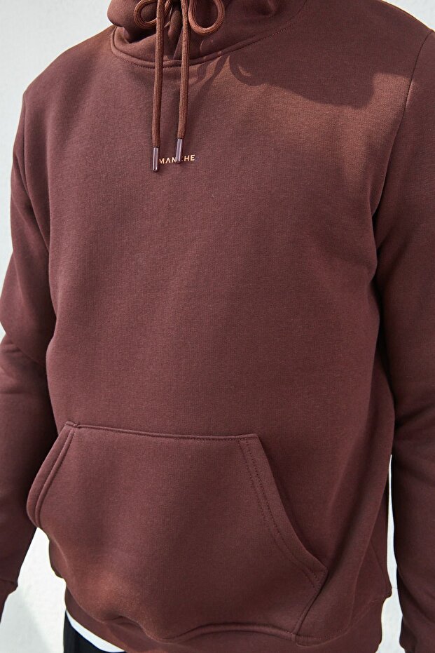 Kapüşonlu Basic Minimal Baskılı Sweat Kahve| Ee100227697-7697 - 4