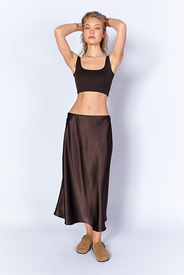 Coffee Satin Skirt | Ek100298936-8936