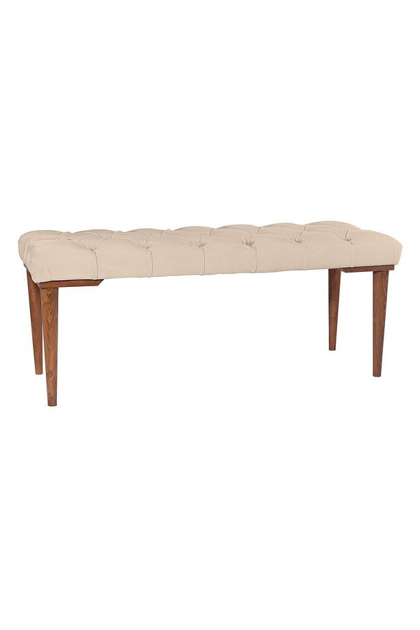 Gazzini Classic Retro Gürgen Ayak Chester Model Kapitoneli Krem Puf Bench - Ceviz Ayak - 3