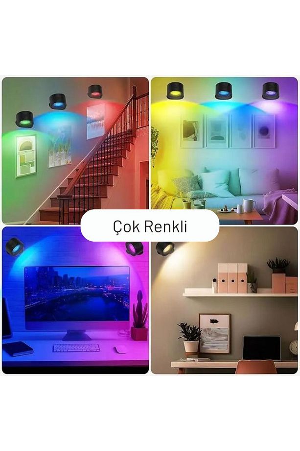 Çok Renkli Uzaktan Kumandalı Şarjlı Duvar Aplik Led Gece Lambası, 360° Dönebilir | ByLamp - 9