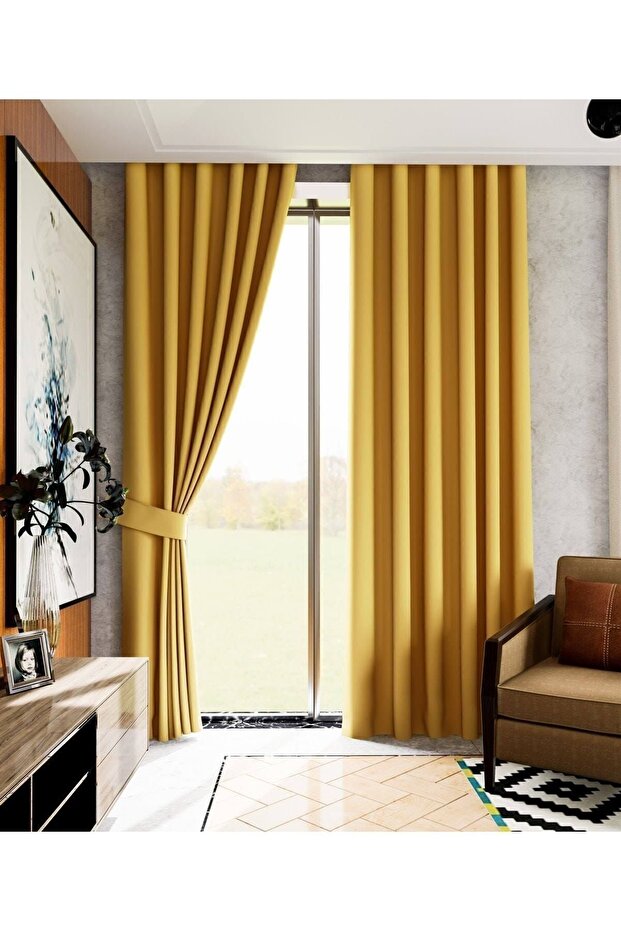 Blackout Background Curtain Mustard Yellow Sunshade Light Proof Curtain