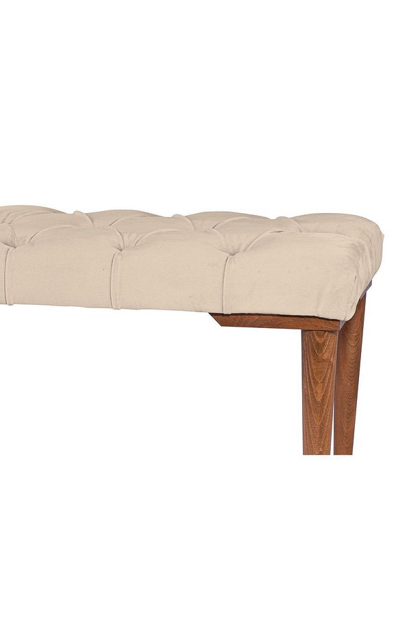 Gazzini Classic Retro Gürgen Ayak Chester Model Kapitoneli Krem Puf Bench - Ceviz Ayak - 4