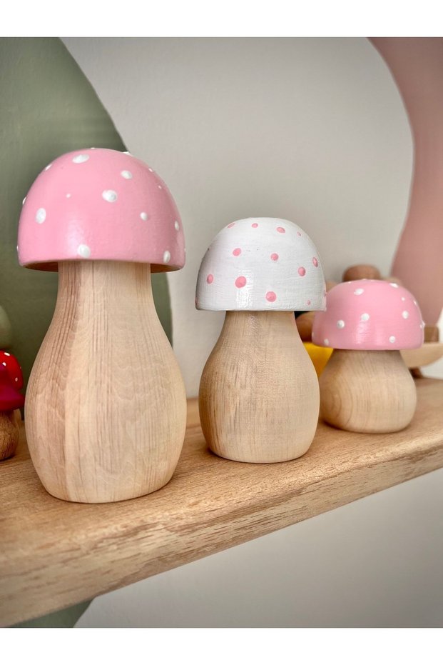 Waldorf Organic Natural Wooden Mushroom Toy Set 3 Pieces Baby Kids Room Decoration Photo Shoot