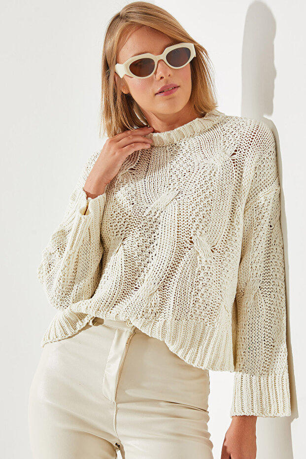 Women's Ecru Openwork Sweater 20246180
