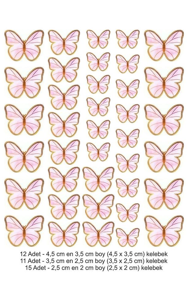 Yenilebilir Kağıt Pasta Cupkek Üstü Pembe Kelebek Resimli Yenilebilir Kağıt Baskısı - 1