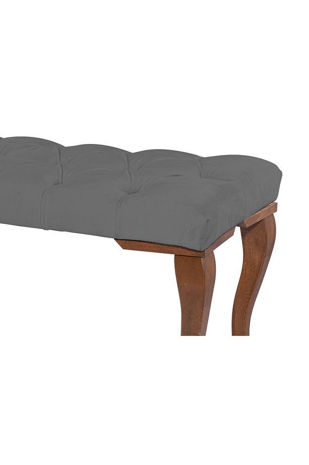 Gazzini Classic Torna Gürgen Ahşap Ayak Chester Model Kapitoneli Gri Puf Bench - Ceviz Ayak - 4