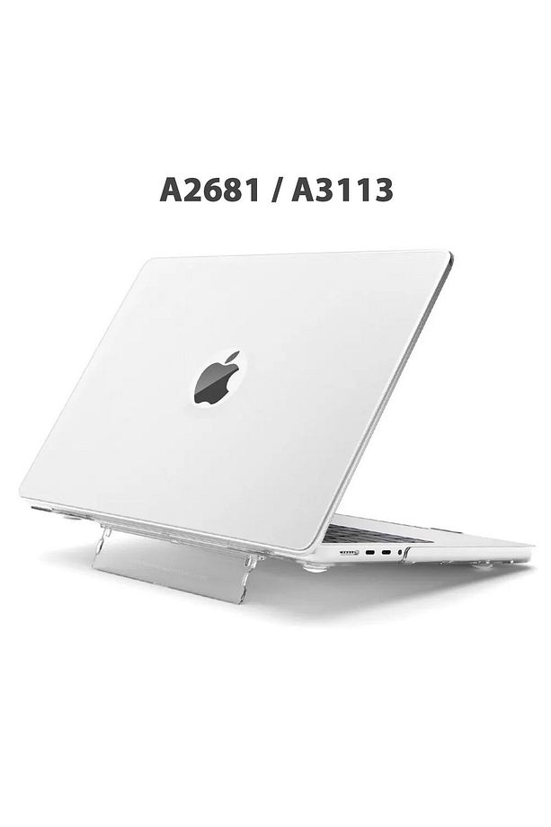 Macbook Air 13.6" M2-m3 Çip 2022/2024 A2681 A3113 Uyumlu Standlı Şeffaf İz Bırakmayan Koruyucu Kapak - 1
