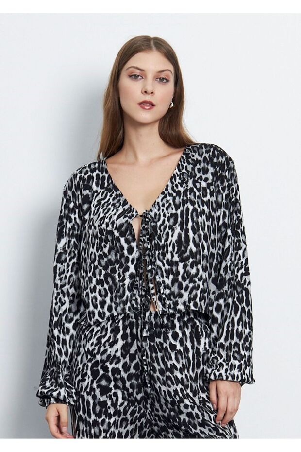 Gray Leopard Print Blouse - 3