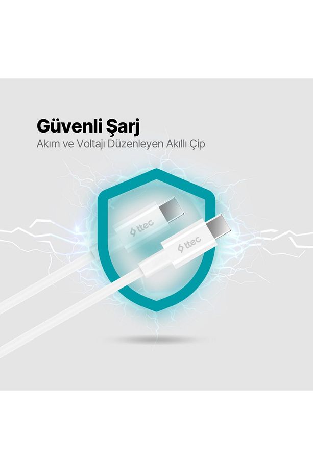 USB-C - USB-C 150cm Uyumlu 100w PD/QC Hızlı Şarj/Data Kablosu Beyaz - 5