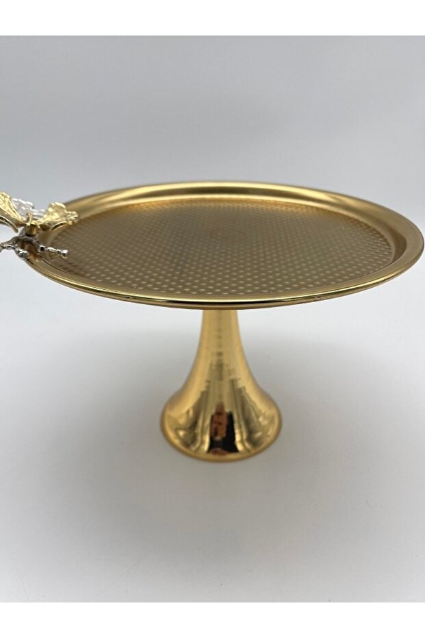 Standing Gold Round Metal Tea and Coffee Serving Tray, Pastry, Cake, Cookie, Dowry Presentation Tray
